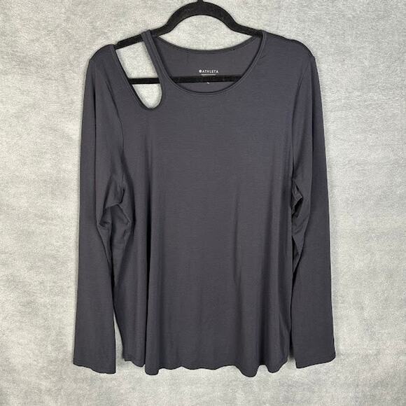 Athleta Top Womens Extra Large Black Move With Ease Asymmetrical Long Sleeve Gym - Picture 2 of 13